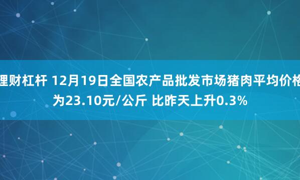 理财杠杆 12月19日全国农产品批发市场猪肉平均价格为23.10元/公斤 比昨天上升0.3%