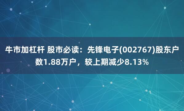 牛市加杠杆 股市必读：先锋电子(002767)股东户数1.88万户，较上期减少8.13%