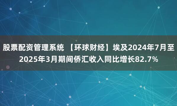 股票配资管理系统 【环球财经】埃及2024年7月至2025年3月期间侨汇收入同比增长82.7%